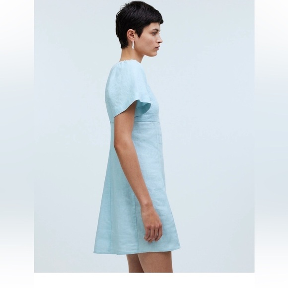 Madewell Square-Neck Mini Dress in 100% Linen blue heron - Picture 3 of 7
